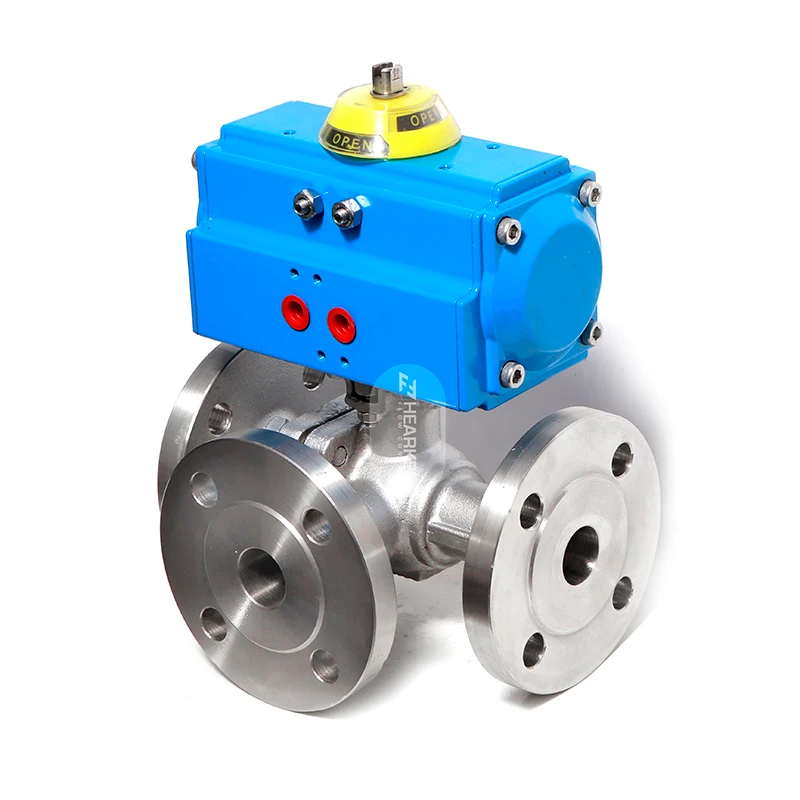 HPA Long Shaft Pneumatic 3 Way Flange Ball Valve