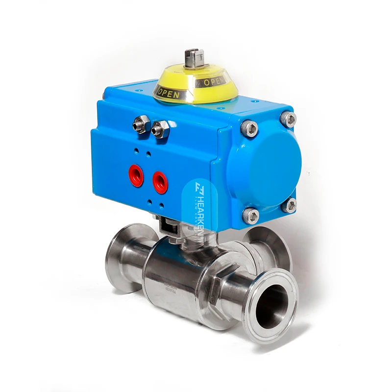 HPA  3 Way Long Shaft Pneumatic Sanitary Ball Valve With Tri Clamp