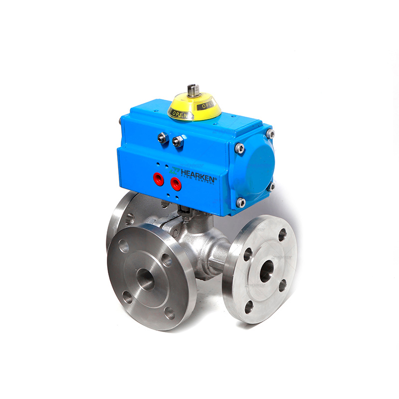 Long Shaft Pneumatic 3 Way Flange Ball Valve